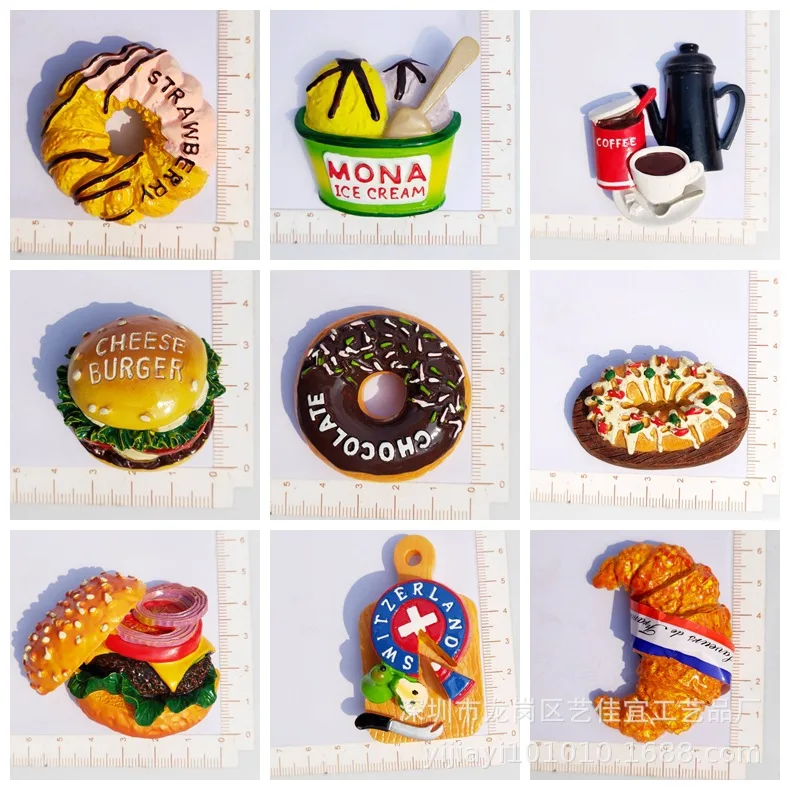 3D Cute Magnet Simulation Ice Cream Cake Coffee Chocolate Donut Vegetable Pizza Bread Refrigerator Stickers Decoration | Дом и сад
