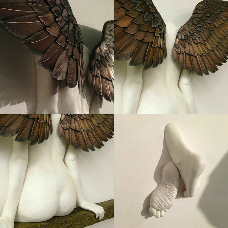 

3D Resin Angel Art Sculpture Wall Decoration Statues for Living Room Bedroom Decoration Artwork Angel Wings 20x15cm