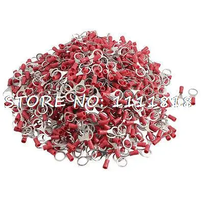 

RV1.25-10 Ring Tongue Type Pre Insulated Terminals Red 1000pcs for AWG 22-16