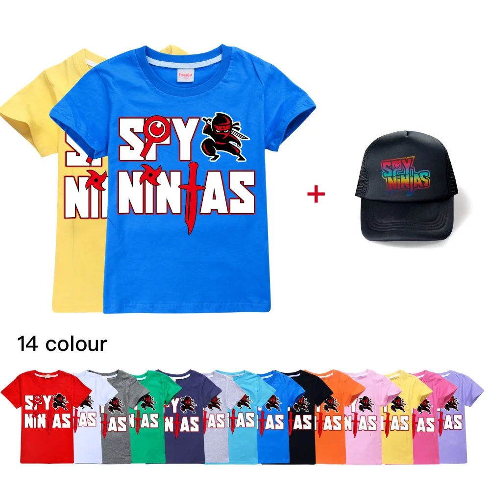 New SPY NINJA Toddler Girls Summer Clothes Cotton Graphic Princess T Shirt Boys Short Sleeve Tshirt and Sunhat Clothing For kids