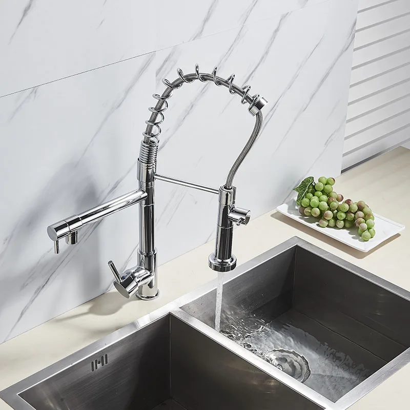 Хромированный кухонный смеситель Senlesen латунный кран на пружину с двумя