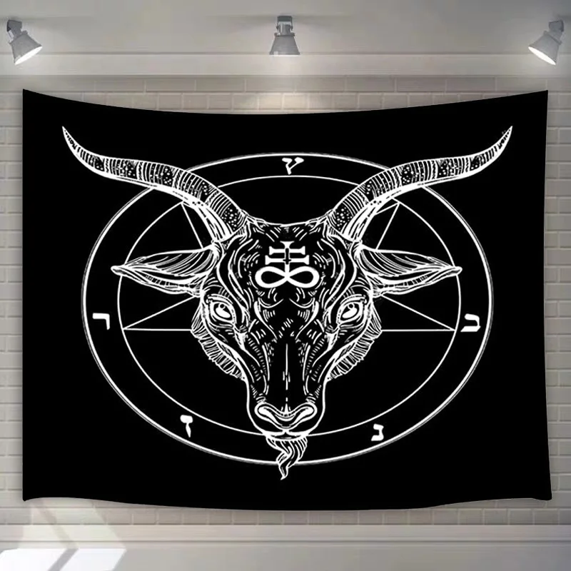 

Pentagram Demon Goat Head Black Tapestry Wall Room Decor Carpet Satanic Binary Symbol Galaxy Retro Music Bedroom Home Decoration