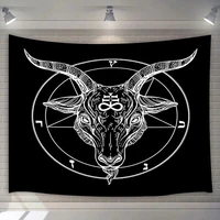 pentagram demon goat head black tapestry wall room decor carpet satanic binary symbol galaxy retro music bedroom home decoration