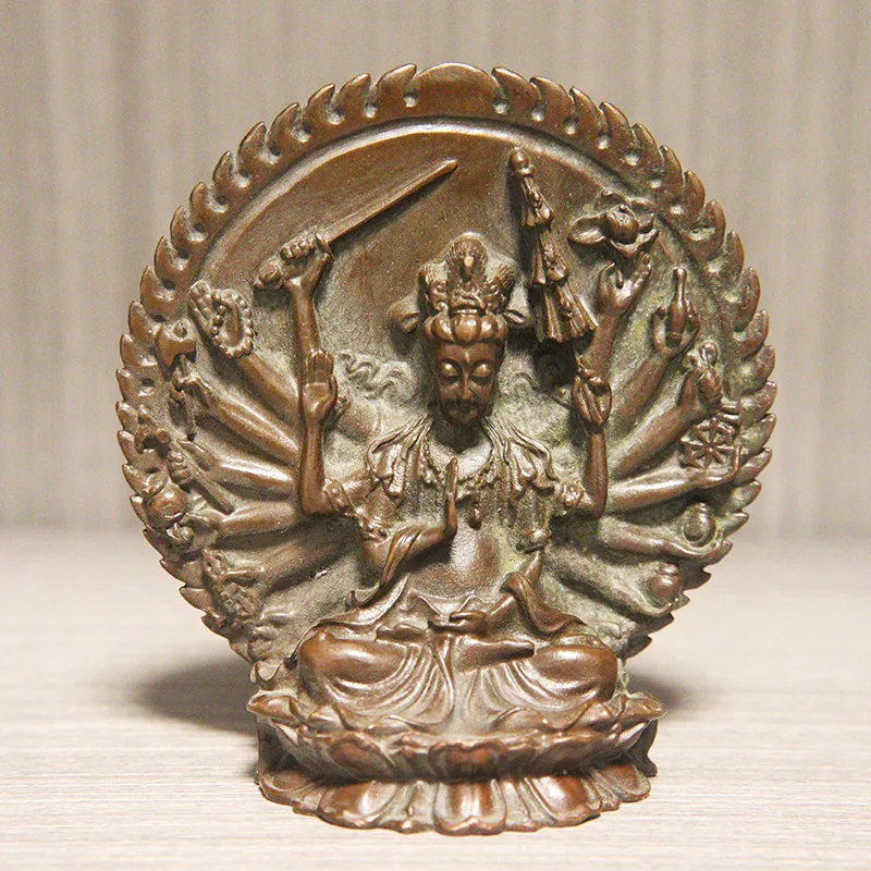 Antique Copper Thousands of Hands Guanyin Bodhisattva Buddha Statue Ornaments Sculpture Miniatures Figurines Home Decors Crafts