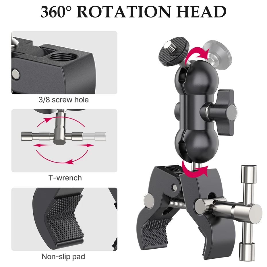 

Metal Super Clamp with Double Ballhead Magic Arm for Camera Light Mic Video Monitor Clamp 1/4 3/8 Thread For Rods Hook