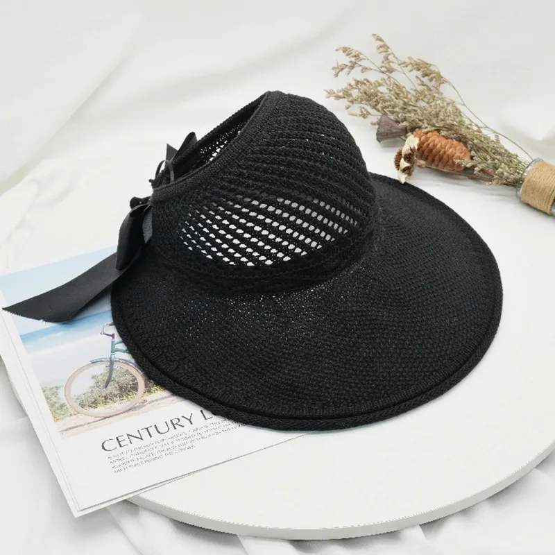 

Summer Female Sun Hats Big Brim Classic Bowknot Foldable Fashion Straw Hat Casual Outdoor Beach Cap For Women UV Protected Hat