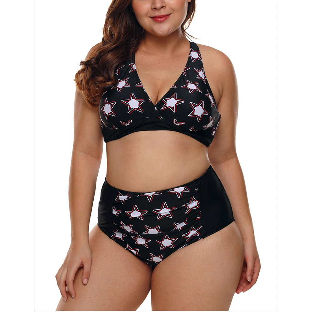 Женский купальный костюм большого размера 2 предмета танкини пляжная одежда с