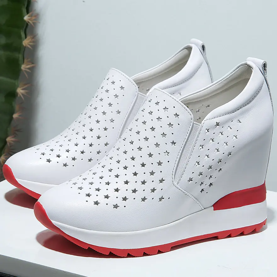 

Wedges Pumps Shoes Women Hollow Cow Leather High Heel Gladiator Sandals Female Summer Breathable Fashion Sneakers Casual Shoes