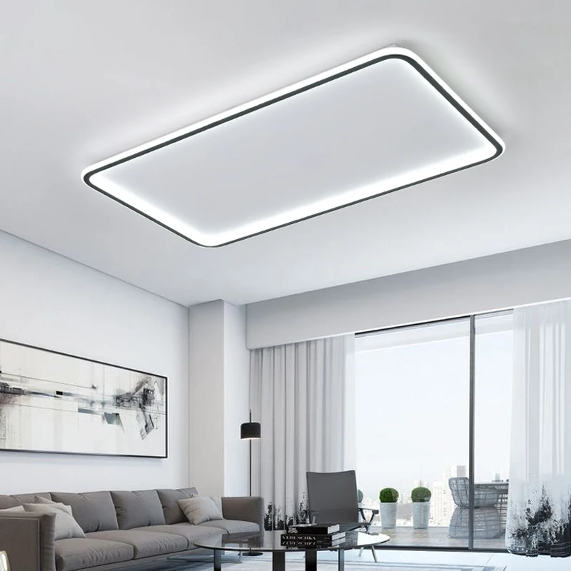 Lámpara de techo LED ultradelgada rectangular, redonda, atmosférica, blanca y negra, para dormitorio, estudio, sala de estar
