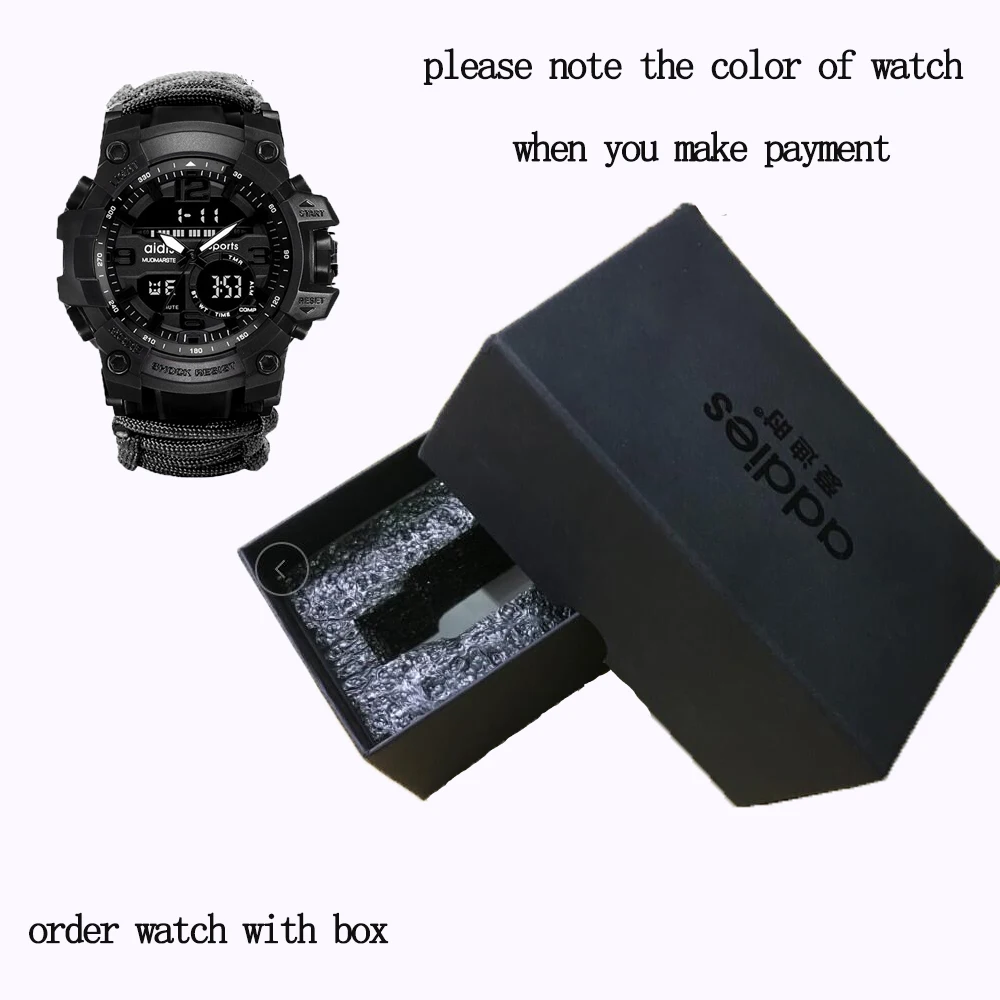 BLACK-WITH BOX Ударопрочные спортивные часы мужские военные задний светильник Полный календарь цифровые наручные часы 3 бар водонепроницаемые часы - Цвет: BLACK-WITH BOX