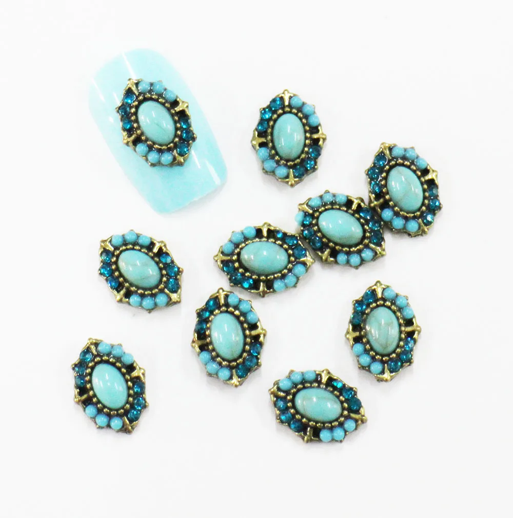 HY-3687 10pcs 10 шт./лот, древний сплав, дизайн ногтей, 3d, плоская задняя сторона, цветные бриллианты, жемчужные ювелирные изделия, стразы, украшения для ногтей - Цвет: HY-3687 10pcs