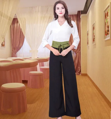 Half sleeve suit Белые красные униформа для сотрудниц спа-салонов красоты тайский одежда модные тонкие массажа здоровья комбинезоны Красота салон Рабочая одежда - Цвет: Half sleeve suit