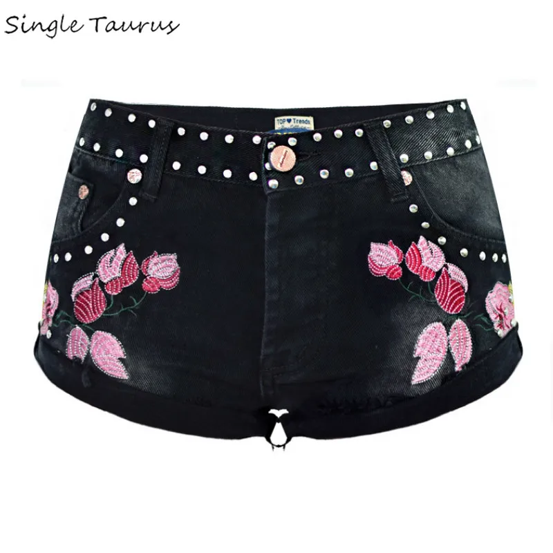 Женские джинсовые шорты с заклепками и вышивкой в стиле панк уличная одежда