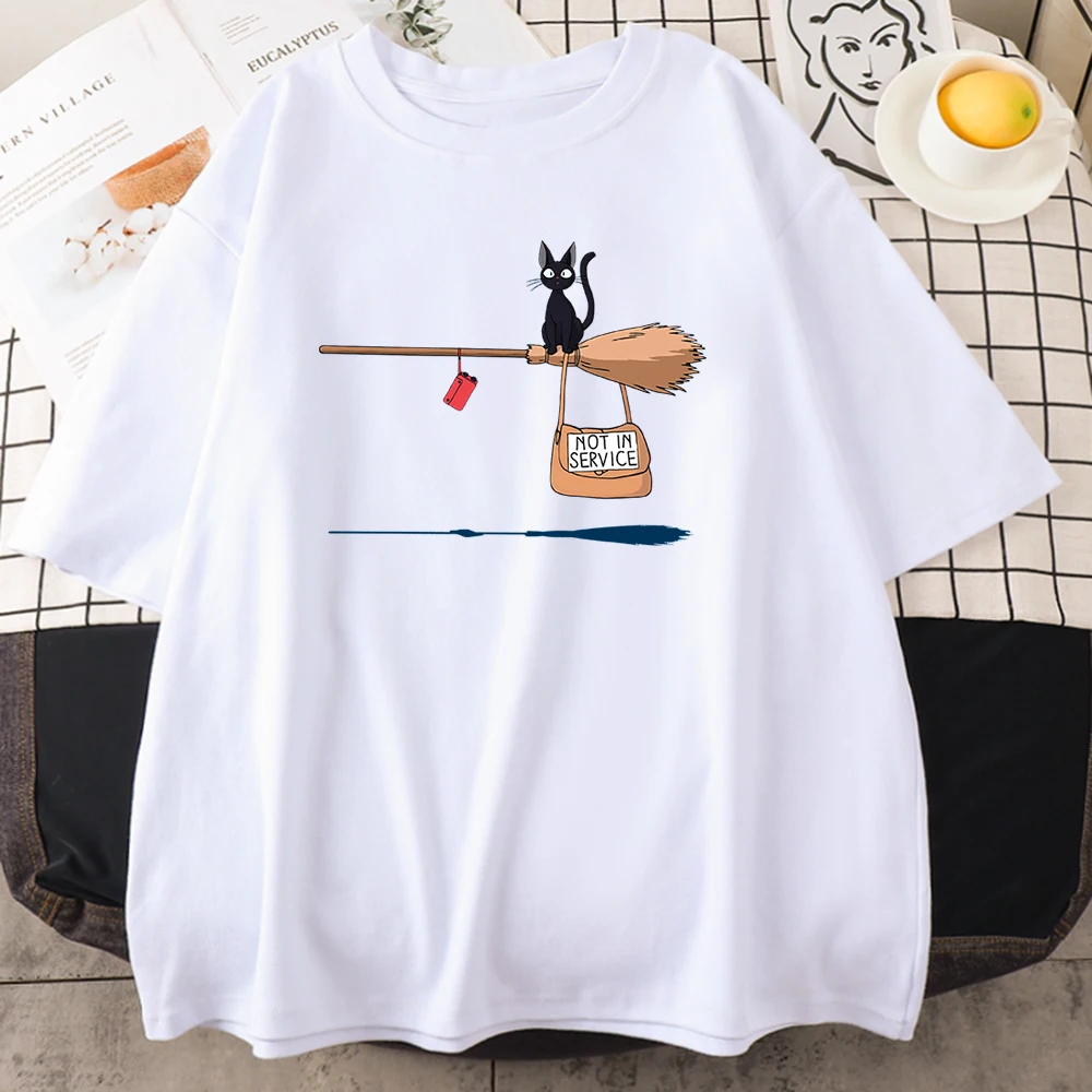 

Cute Cat Not In Service Comics Printing Women Soft Cartoons Tshirt Fashion Crewneck T-shirts Vintage T Shirts Couple Tops Tees