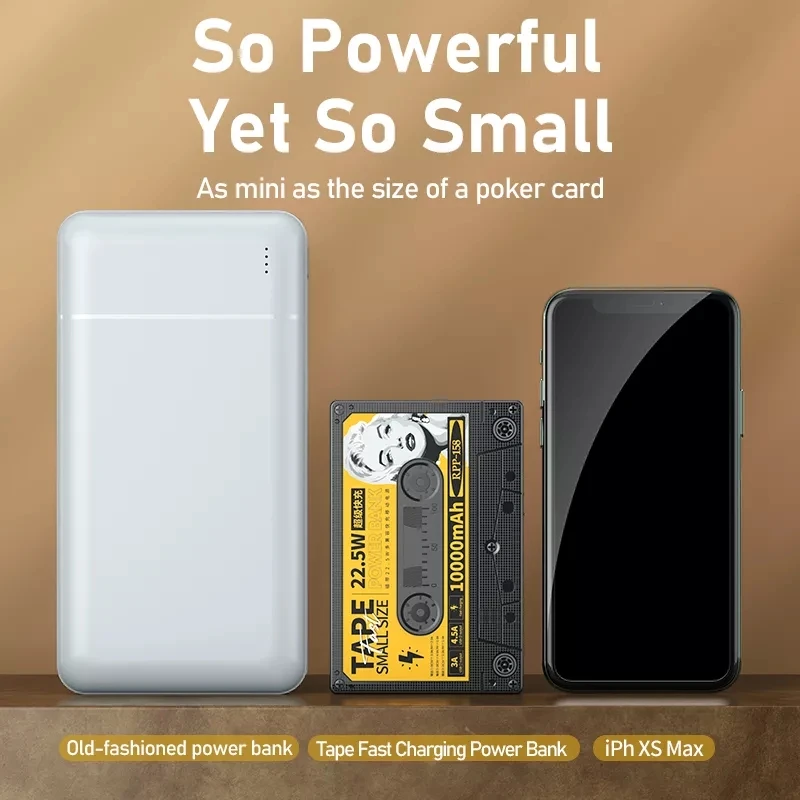 Remax Power Bank 10000mAh 22.5W Fast Charge Retro Tape Appearance Portable Mobile Battery Led Flashlight внешний аккумулятор |