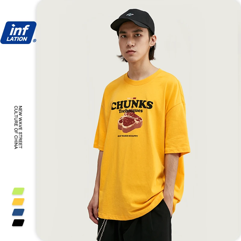 Мужская футболка в стиле Харадзюку INFLATION летняя из 100% хлопка с принтом CHUNKS Techniques