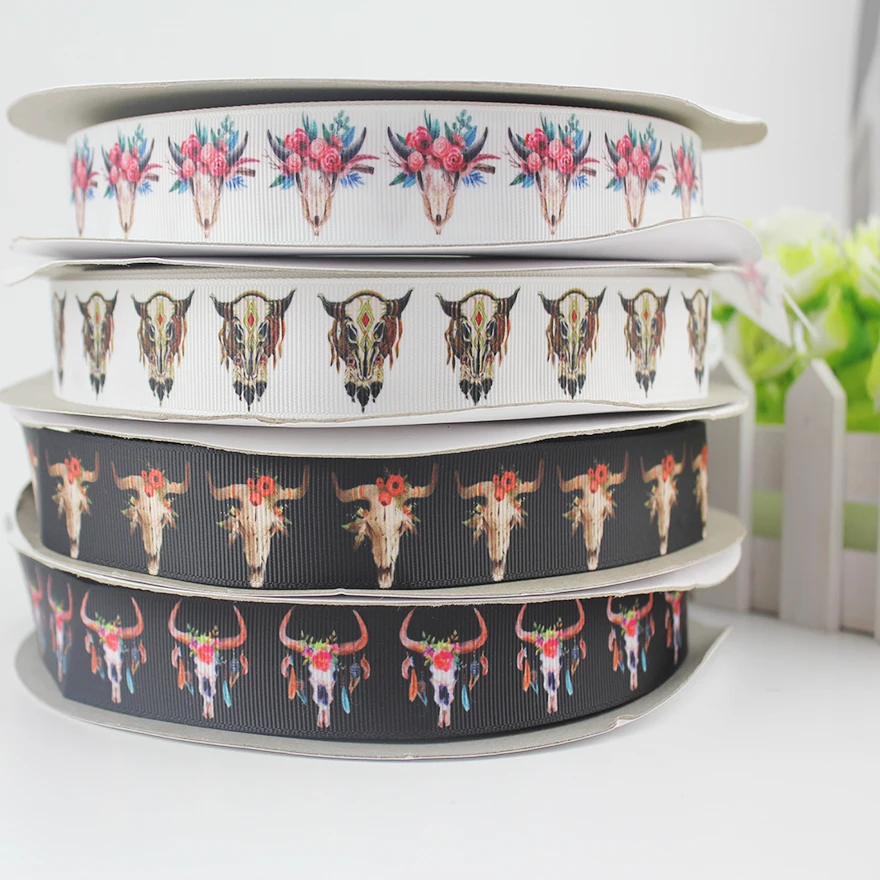 

Cartoon Indian Bull Head printed grosgrain ribbon 16-75mm DIY handmade materials christmas wedding gift wrap tape ribbons