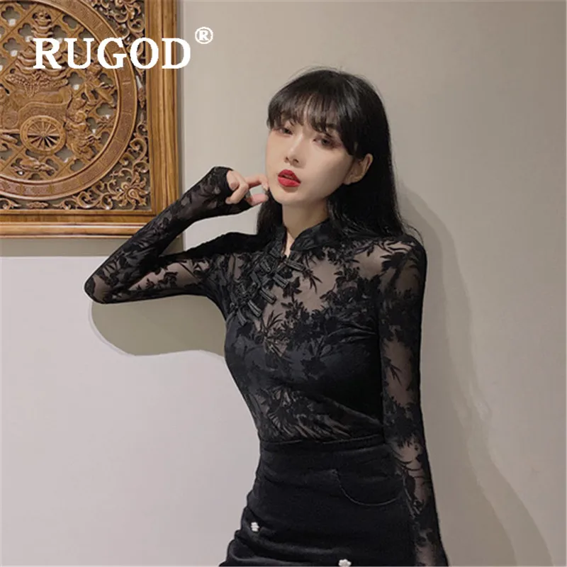 Кружевная блузка RUGOD в Корейском стиле с вышивкой 2019|Футболки| |