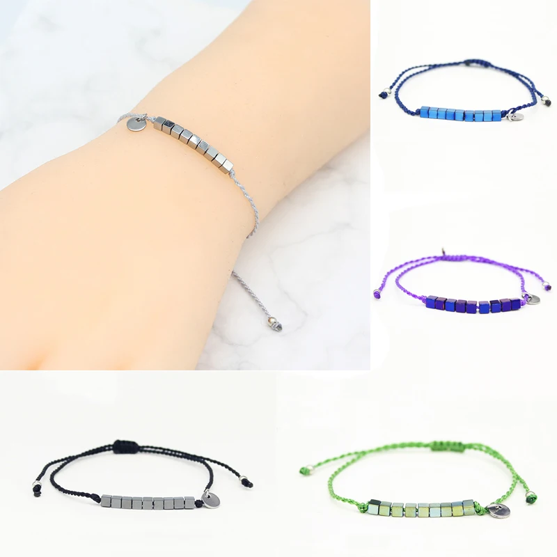 Регулируемые квадратные разноцветные гематитовые браслеты минималистичные