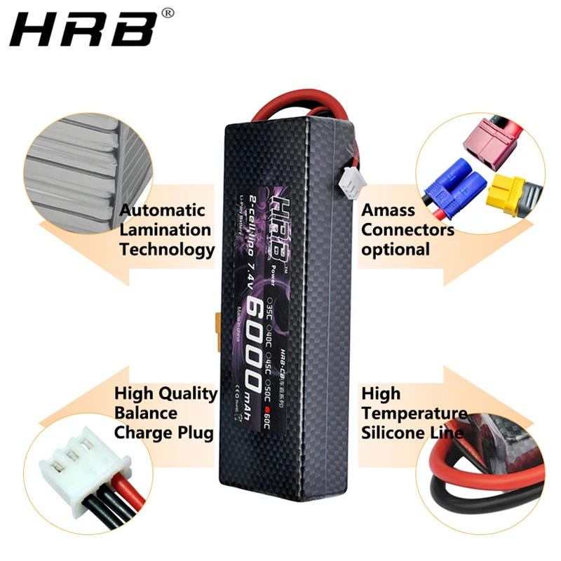 2 шт аккумулятор hrb lipo 2s 6000 мач 74 в 60c же