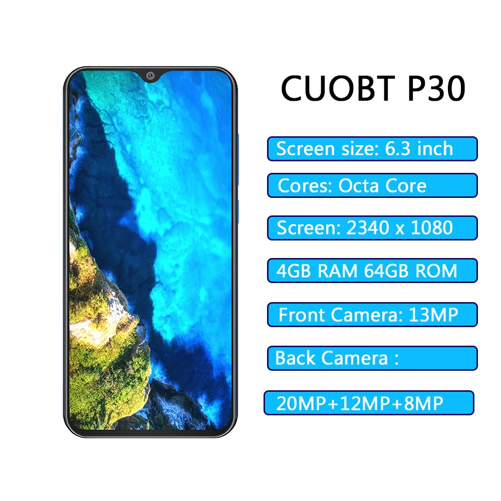 6 3 дюймов CUBOT P30 4G 2340x1080 ips Phablet Android 9 0 Helio P23 Octa Core 4 Гб ram 64 rom 4000 Мп задняя камера мАч