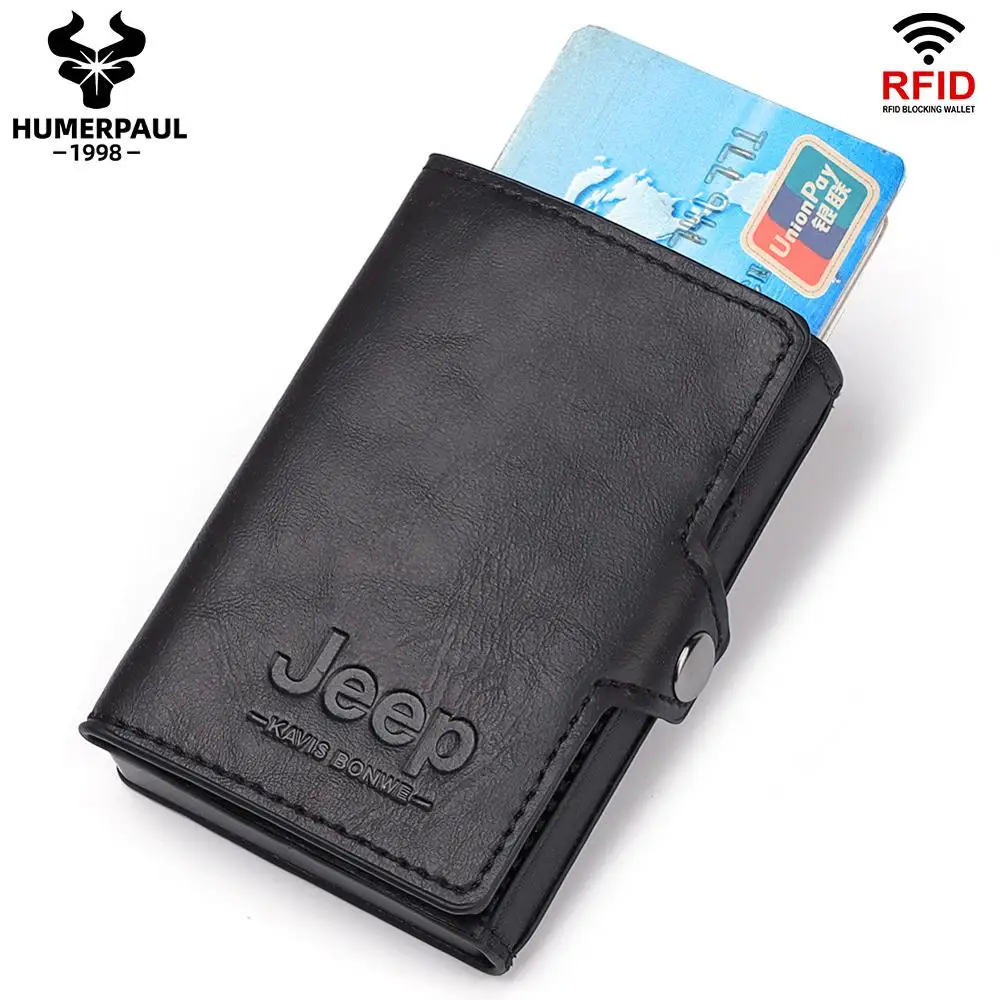 

Anti Rfid id Card Holder Case Men Leather Pop Up Smart Wallet Luxury Design Male Coin Purse Mini Credit Card Holder With Zipper