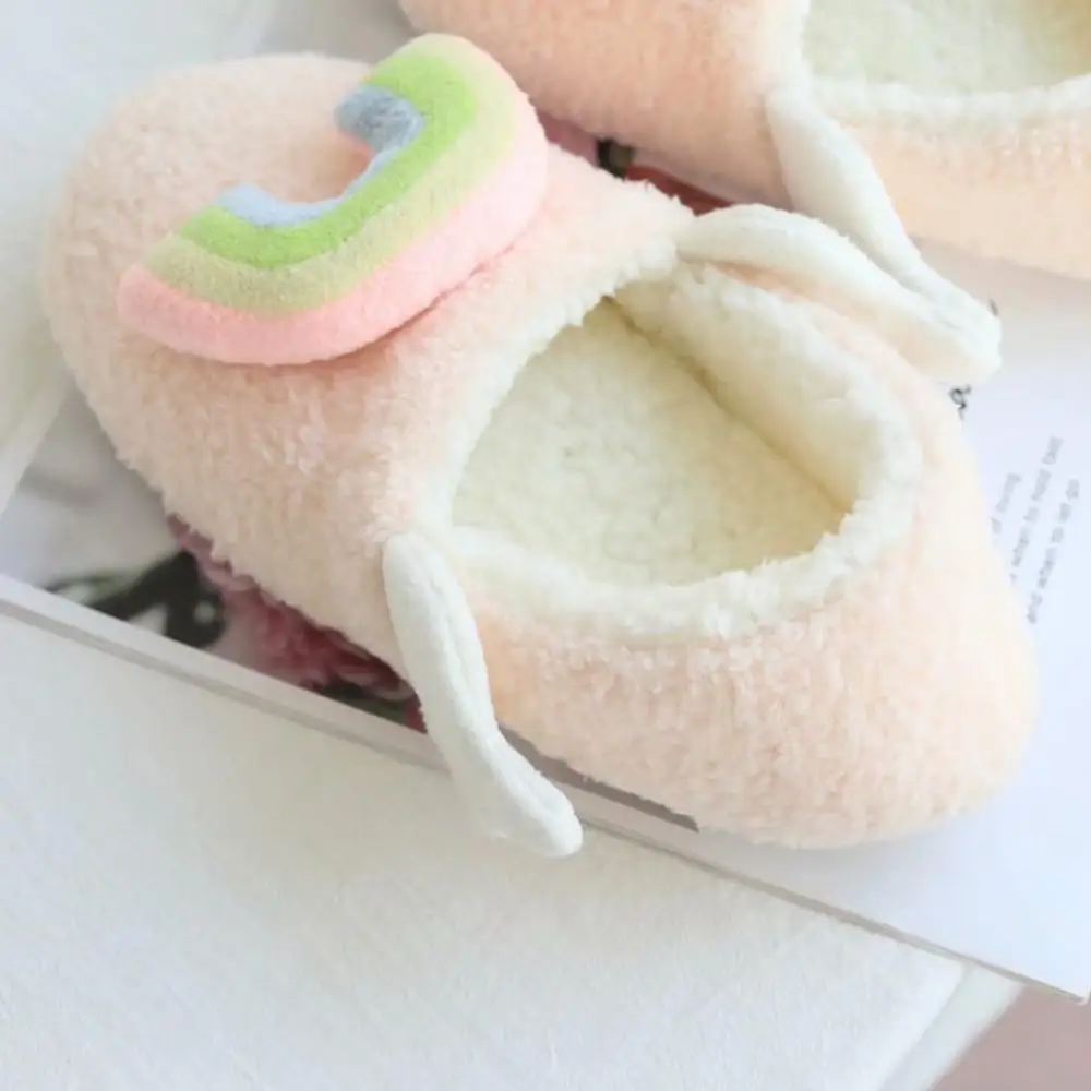 Sweet girl heart three-dimensional rainbow wings anti slip floor shoes in autumn and winter warm home shoes indoor cotton slippe