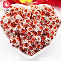 10pcs glass crystal inlayed round ball silver plated large hole muranos spacer loose beads fit pandora bracelet bangle jewelry