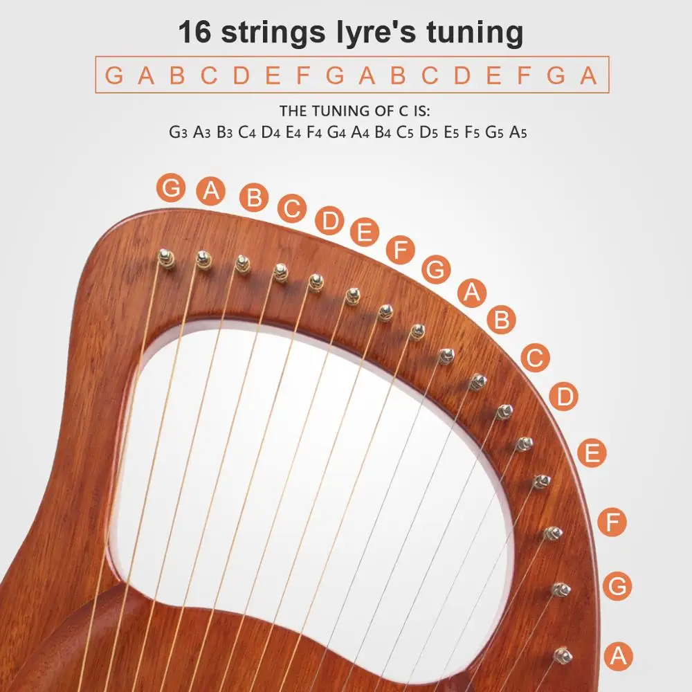 AKLOT Lyre Harp 16 струн из массива красного дерева с пикапом молоток для тюнинга сумка