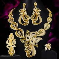 famous brand luxury trendy flowers nigerian jewelry sets for women wedding cubic zircon cz dubai gold bridal jewelry set 2021