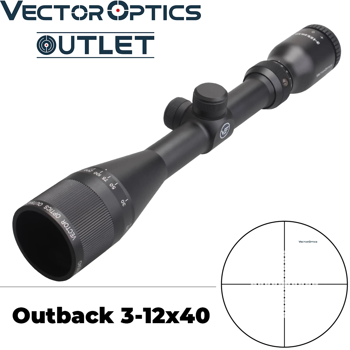 Векторная оптика Outback 3-12x40AO 1-дюймовыечистые этикетки пробки регулировки цель прицел охотничья фокус. 223 5,56 мм 7,62 мм. 308 прицел воздуха пистолет