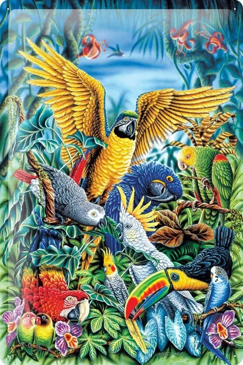 

Винтажный оловянный постер Uccelli, тропический металлический жестяной знак, 8x12 дюймов, ретро искусство, домашний бар, ресторан, магазин газа