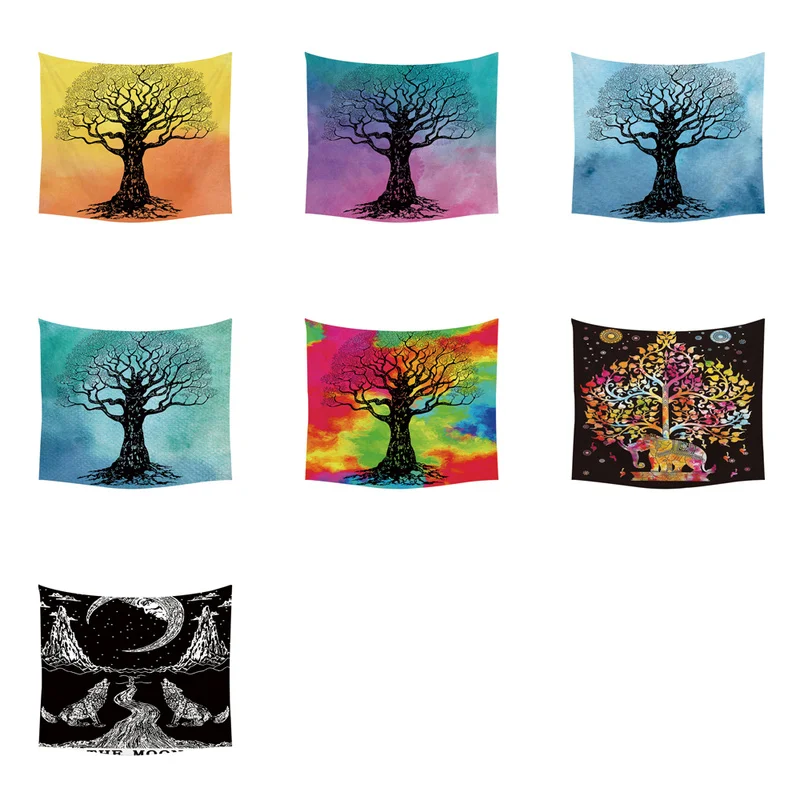 Психоделический гобелен акварель Художественная ткань с деревом на стене