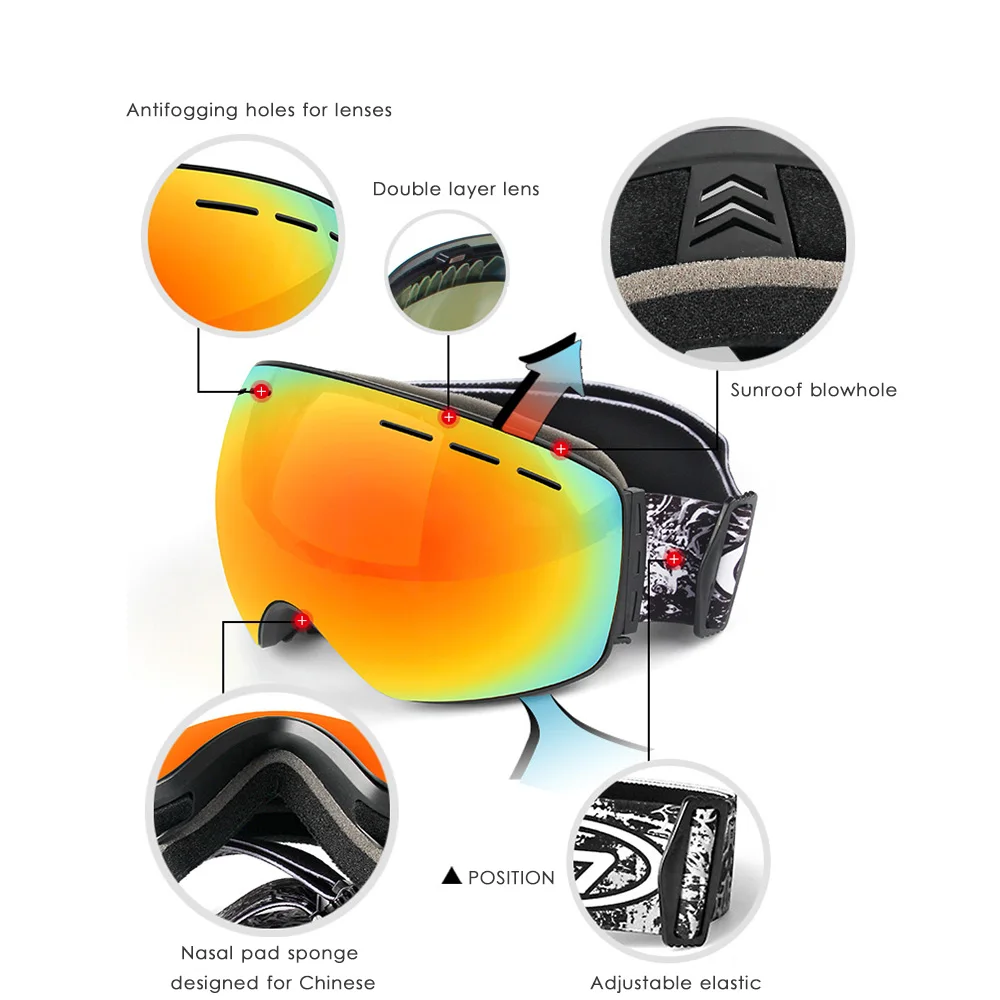 Лыжные очки двухслойные UV400 противотуманные для сноуборда мужчин и женщин зимние
