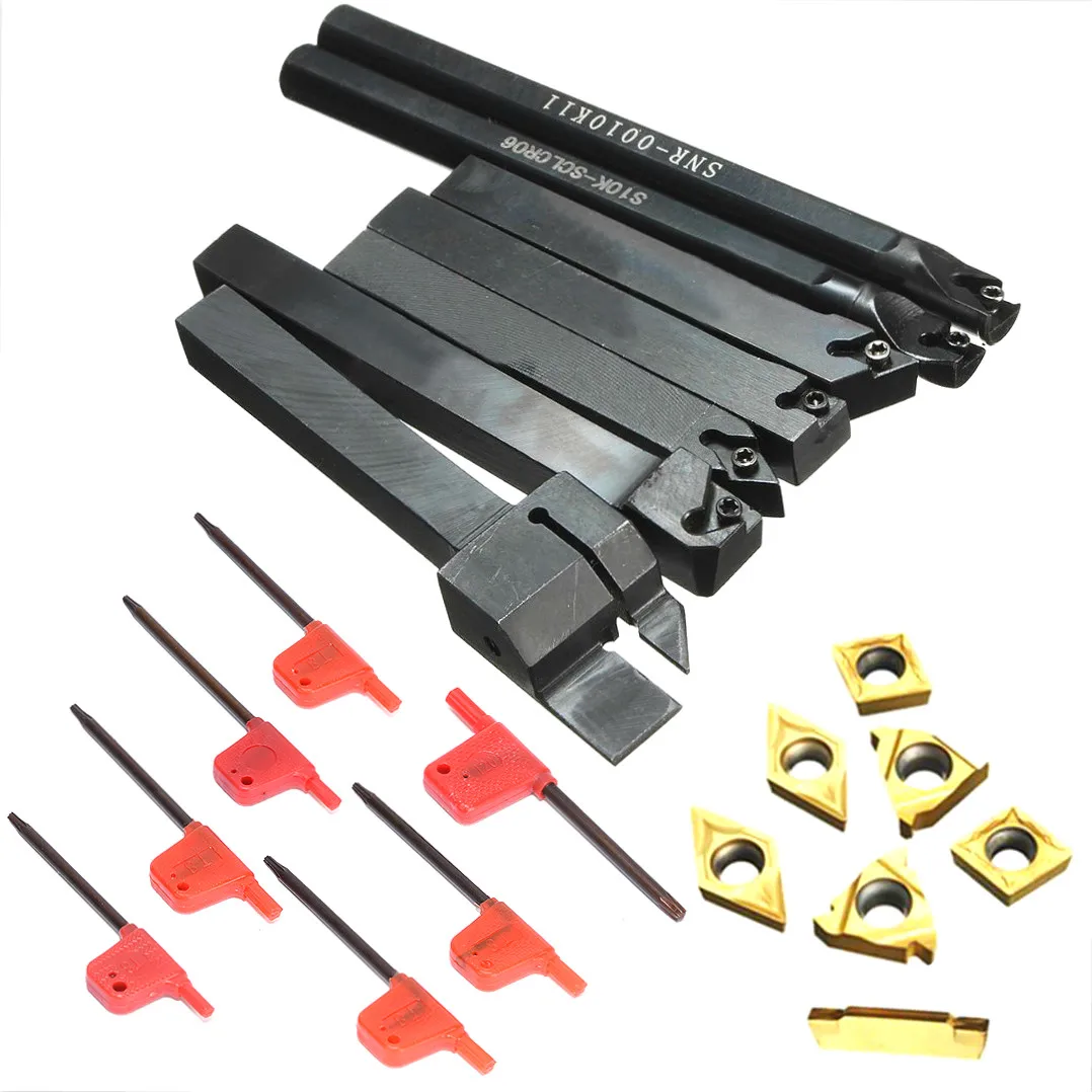 

21pcs/set 10mm Tool Holder Boring Bar And Golden Inserts & Wrenches For Lathe Turning Tool SDJCR1010F07/SNR-001K11/S10K-SCLCR06