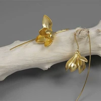 gold magnolia flower earrings exquisite party gift anniversary jewelry ladies hook earrings for women