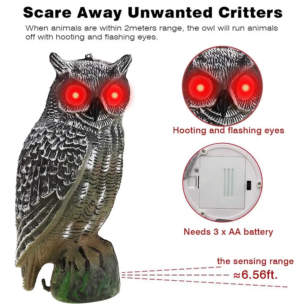 

Large Scarecrow Owl Decoy Statue With Glowing Eyes Realistic Fake Owl Hand-painted Garden Protector For Outdoor