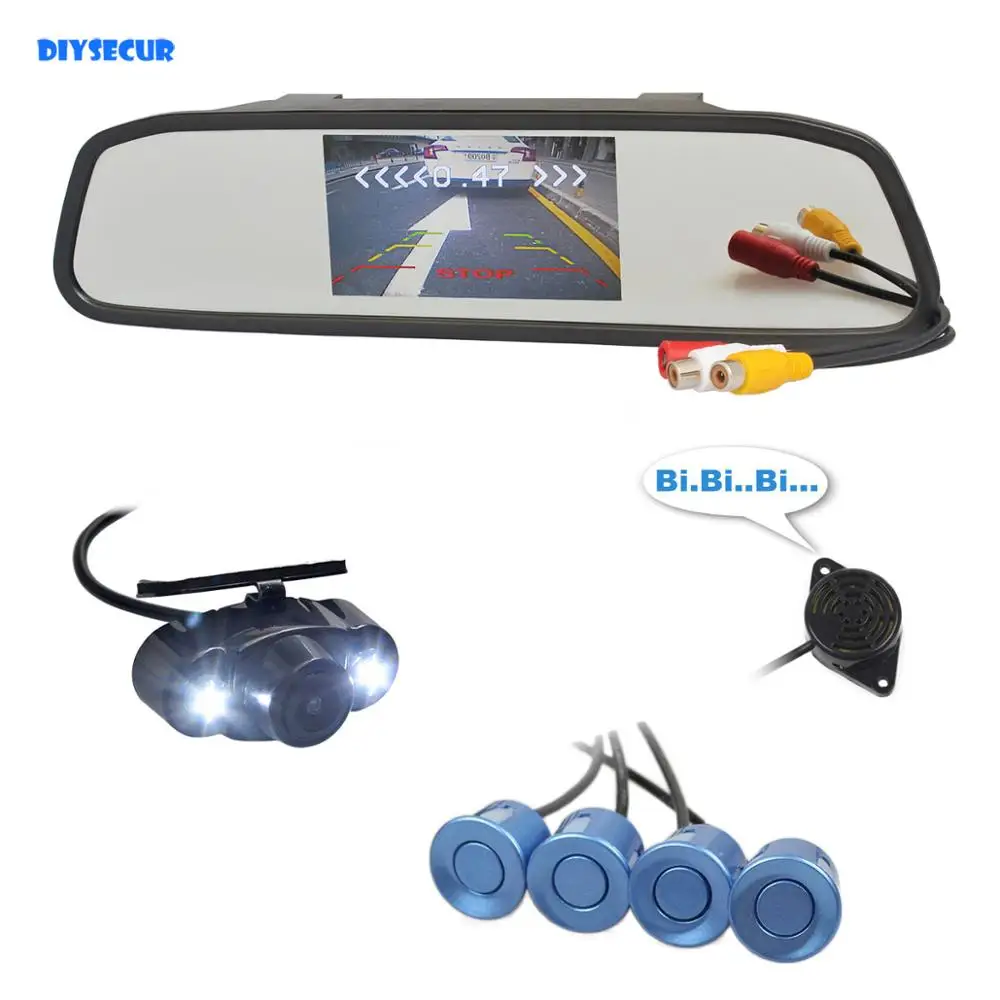 

DIYSECUR Video Parking Radar 4.3" Car Mirror Monitor LED Night Vision Rear View Car Camera Parking Assistance System