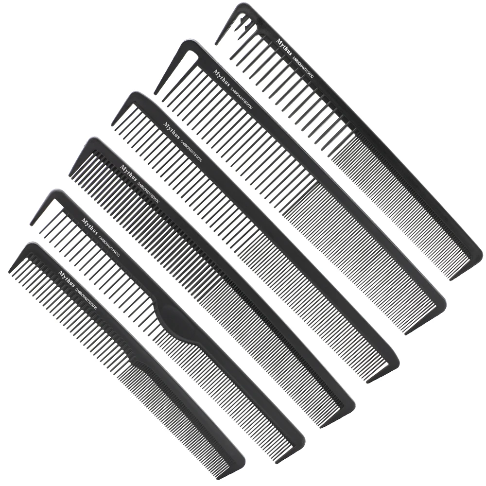 

Mythus Professional Carbon Antistatic Comb In 6 Pcs Set Barber Haircut Comb Salon Straightening And Curling Tail Hair Combs M-06