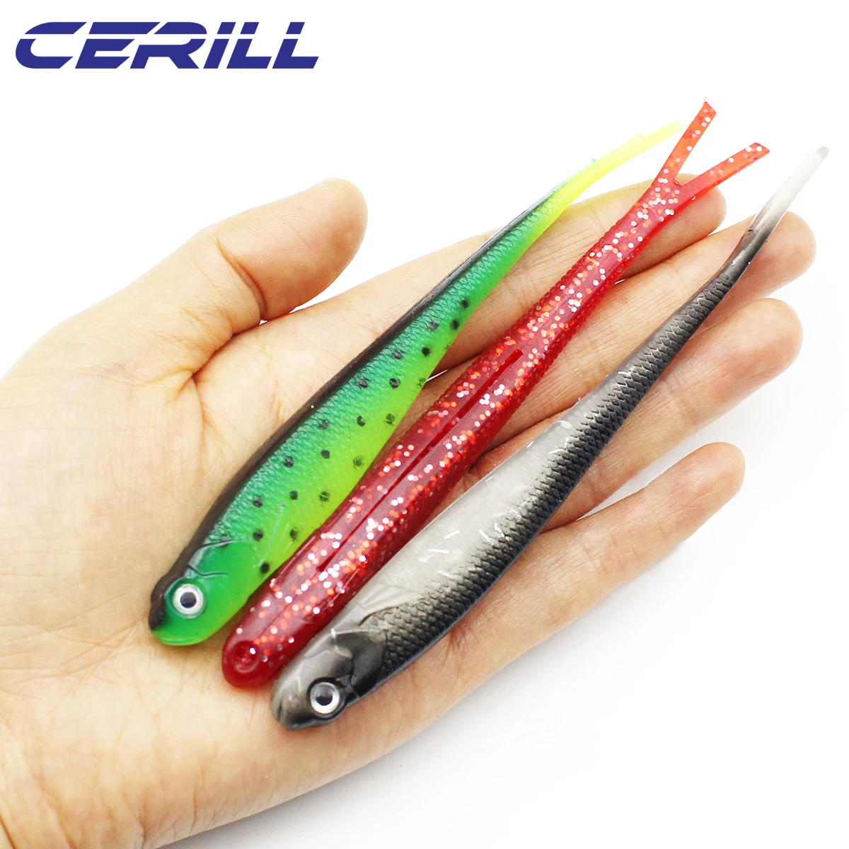 

Cerill 5 PCS Fork Tail Soft Fishing Lure Lifelike Wobblers Artificial Worm Bait Silicone Shad Trout Carp Bass Swimbait Tackle