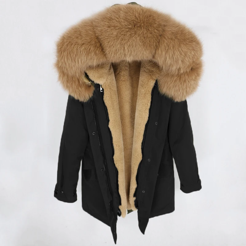black camel OFTBUY зимняя куртка Женская водонепроницаемая куртка из натурального меха длинная парка натуральный Лисий меховой капюшон, воротник верхняя одежда уличная Роскошная - Цвет: black camel