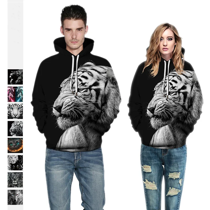 

3D Sweatshirts Colorful Tiger Men Women Hoodies Wolf Hooded Pullover Unisex Women Tracksuits Fashion Coat Quality Outwear