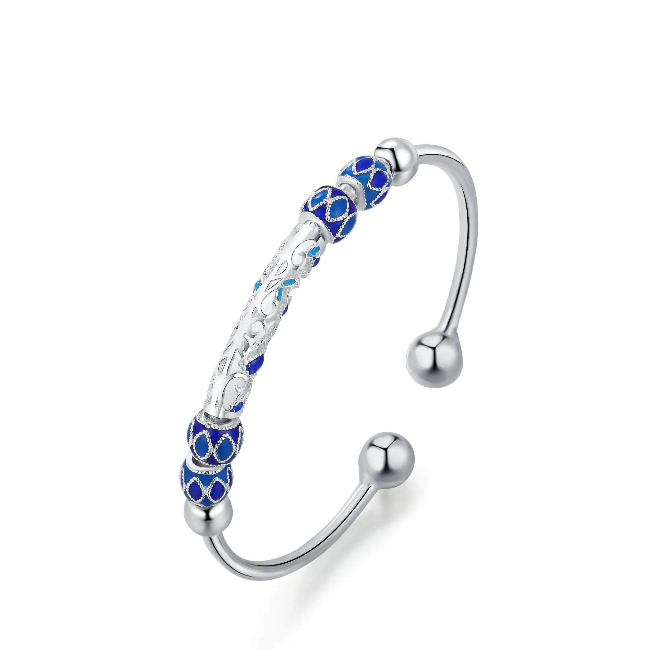 

S925 Silver Bracelet Handmade Original Cloisonne Craft Bracelet Retro with Opening Adjustable Pure Silver Bracelet Bracelet for