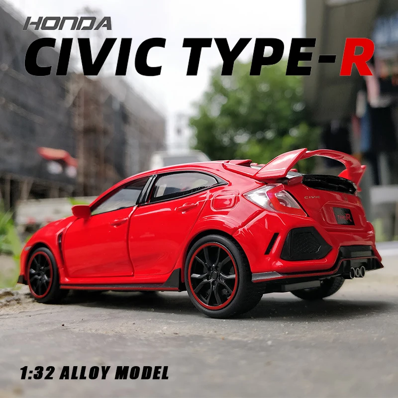 Модель автомобиля Hottoy 1:32 из сплава, миниатюрная Honda Civic Type-R Racing JDM для детей, литый металлический автомобиль, сборный подарок на день рождения