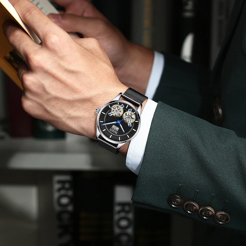 

HAIQIN New Men's Watch Top Luxury Brand Mesh Belt Mechanical Wristwatch Stainless Steel Waterproof Military Watches Reloj Hombre