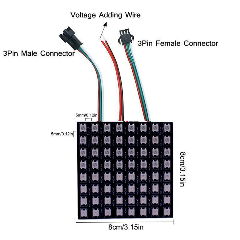 WS2812 Digital Flexible LED Programmed Panel Screen Individually Addressable Full Color Display BoardDC5V 8*8 16*16 8*32 Pixels | Лампы и