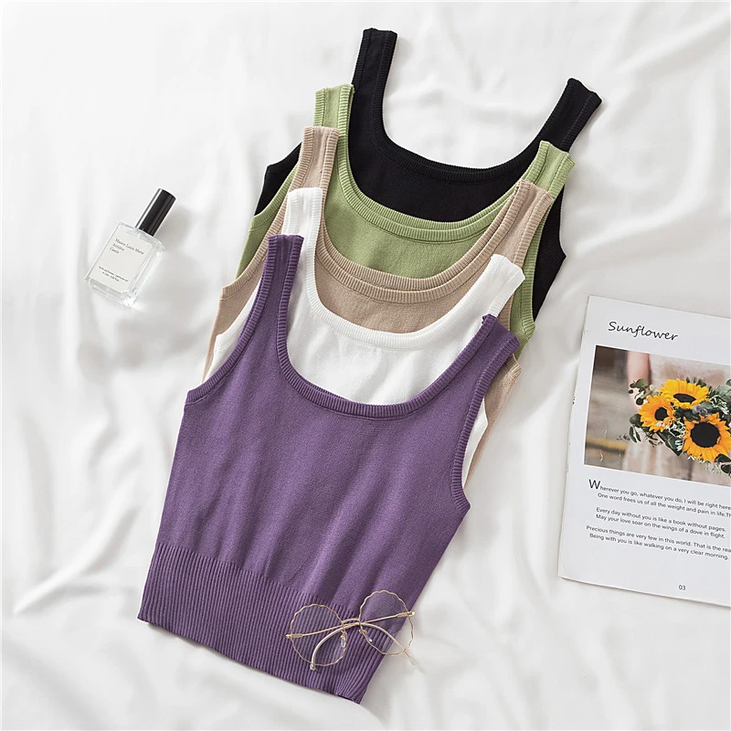 

Ropa Mujer Knitted Short Crop Top Women Clothes 2021 Summer Sexy Club Tank Tops Woman Womens Elasticity Sleeveless Haut Femme