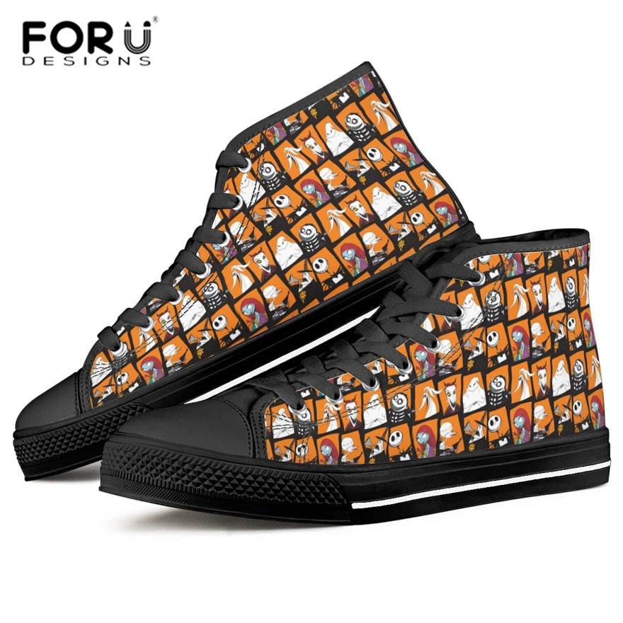 FORUDESIGNS/Кошмар перед Рождеством; женская парусиновая обувь с высоким берцем; весенние модные кроссовки; Женская Вулканизированная обувь