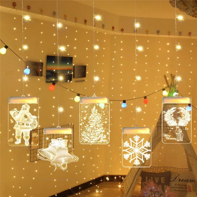 

Сказочный светодиодный светильник с рождественской гирляндой s Tree Bell Snowflake Luces светодиодный декоративный домашний Рождественский светильн...