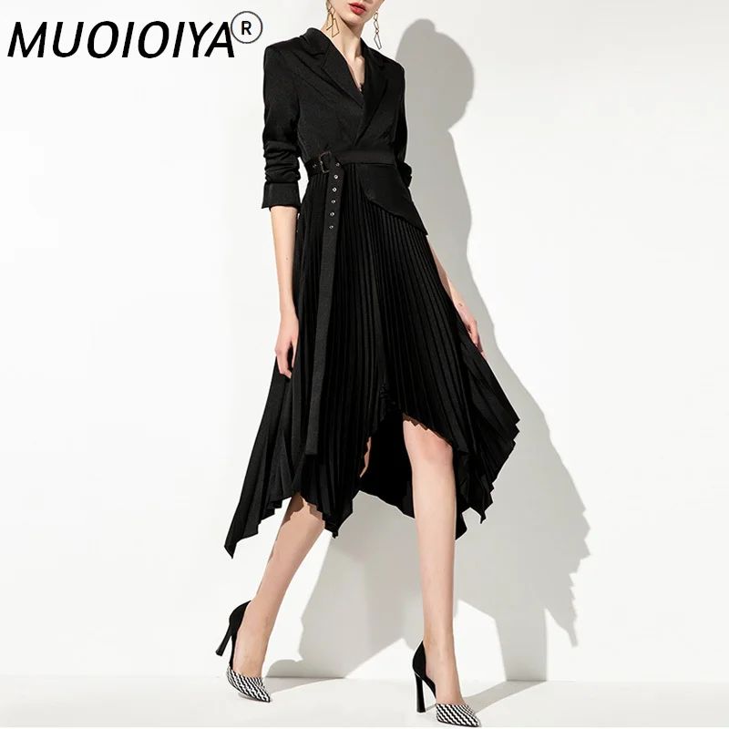 

Женский классический блейзер, черное элегантное плиссированное платье с поясом, Осень-зима 2021